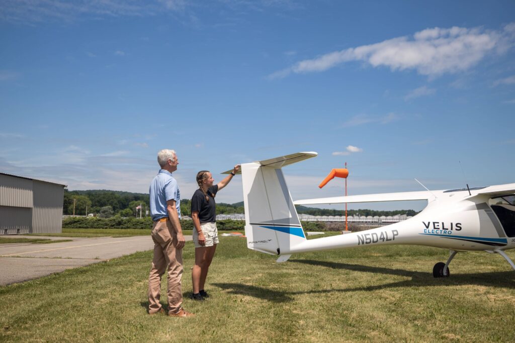 Flight Instructor And Flight Training Student Doing A Pre Flight On A Pipistrel Velis Electro Light Sport Aircraft